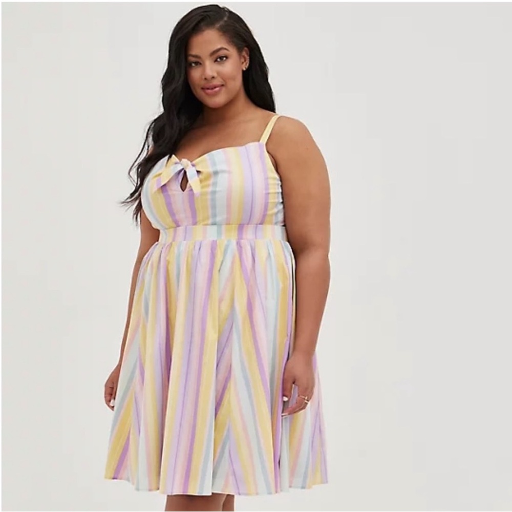 Torrid Mini Poplin Tie-Front‎ Skater Dress Multicolor Striped Size 00